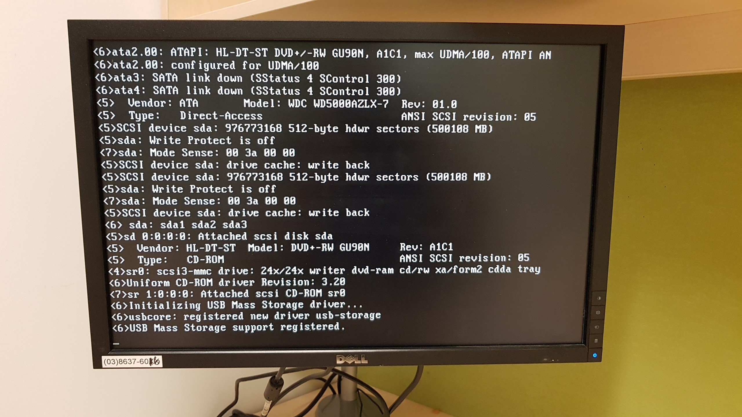 Boot-info from PS2 (ALT-F2) showing kernel booted and devices good. Disk found.